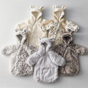 Restoration Hardware Luxe Faux Fur Baby Bunting - Lavender 0-6 months Snow